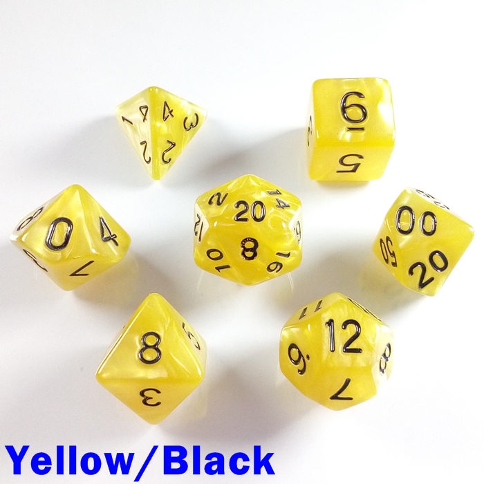 7 Dice RPG Set Pearl Yellow/Black pathfinder 5e d&d